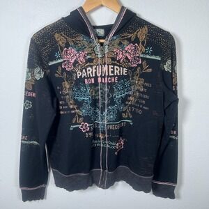 Vanilla Sugar Womens Full Zip Hoodie Sweatshirt M Black Y2K Floral McBling Indie